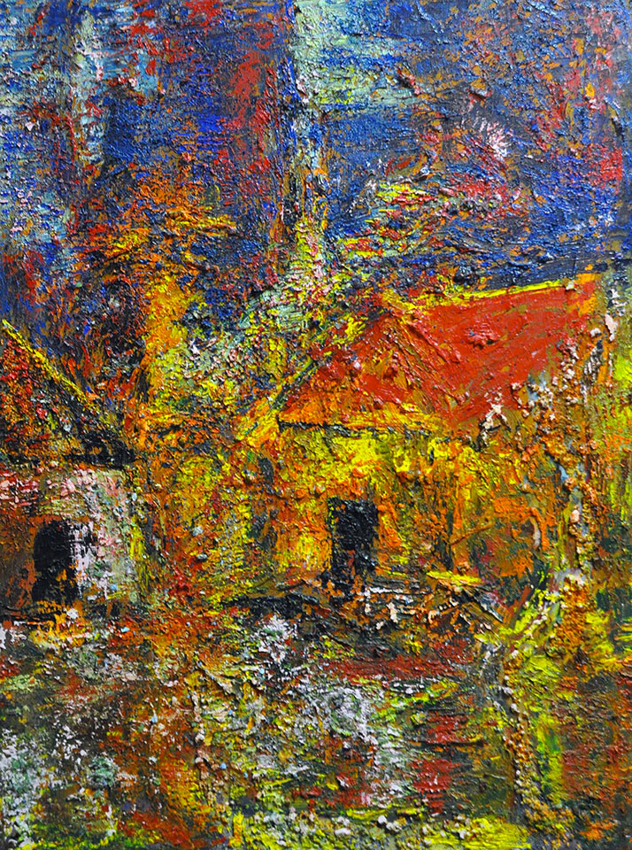 Case rosse (olio su tela, 80x60)