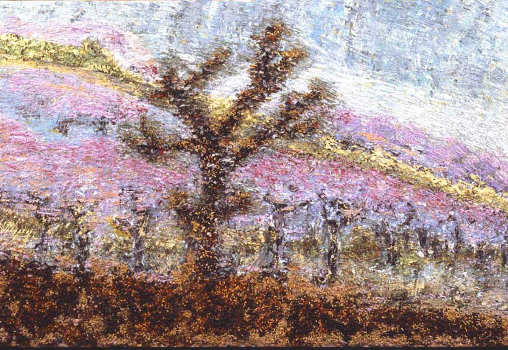 Nebbie al tramonto (tecnica mista, 120x80)