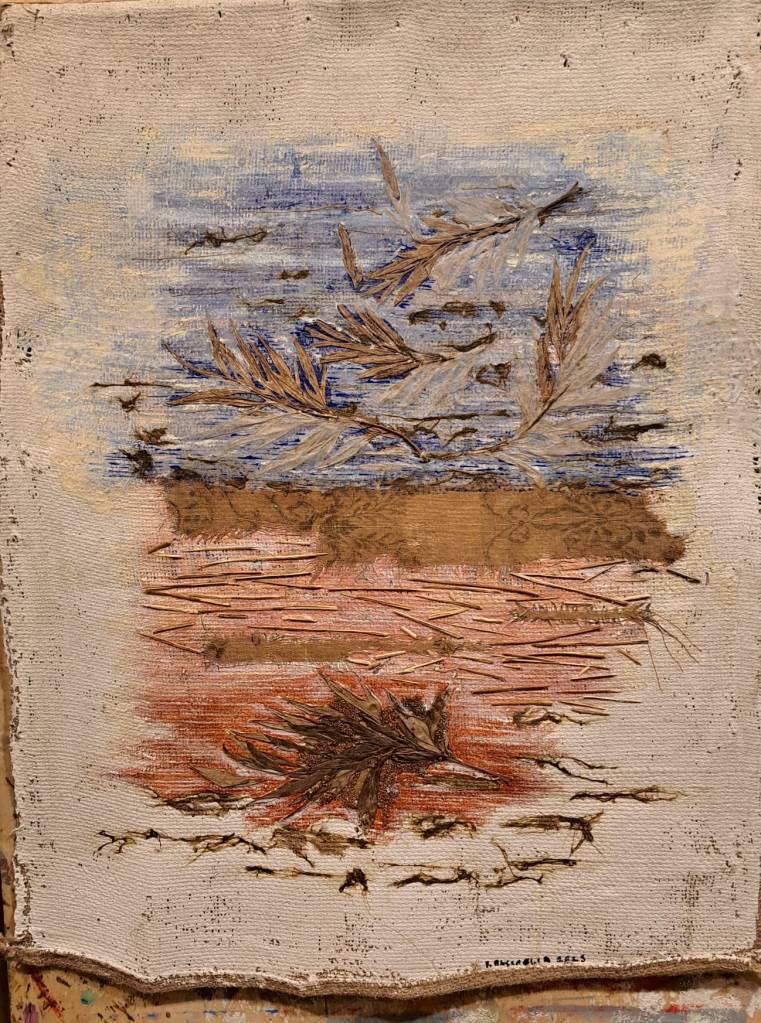 Senza titolo 18 (tecnica mista su tela di iuta - 70x80 - 2026)
